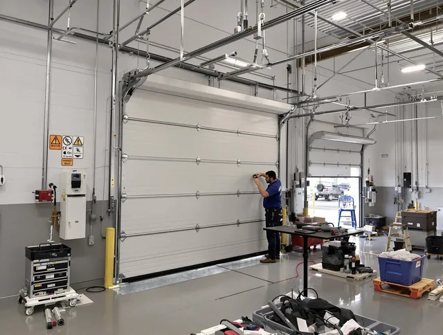 Commercial garage door repair being performed by Coventry Garage Door Repair expert in Coventry