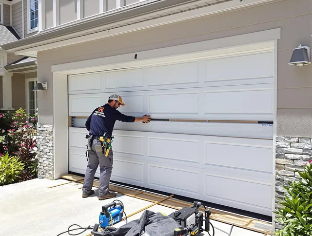Coventry Garage Door Repair team performing complete garage door replacement at Coventry residence